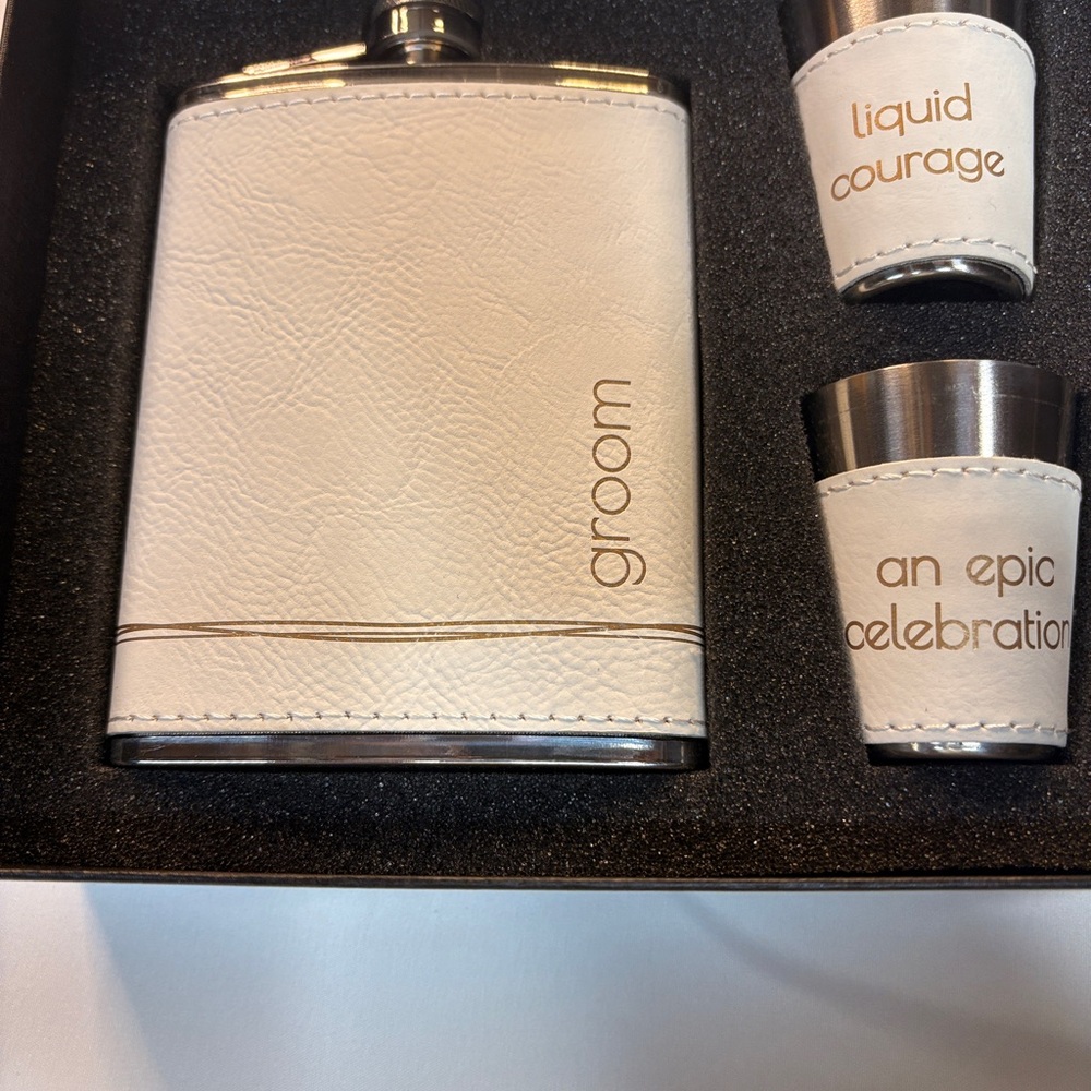 White Flask and Shot Glass Set